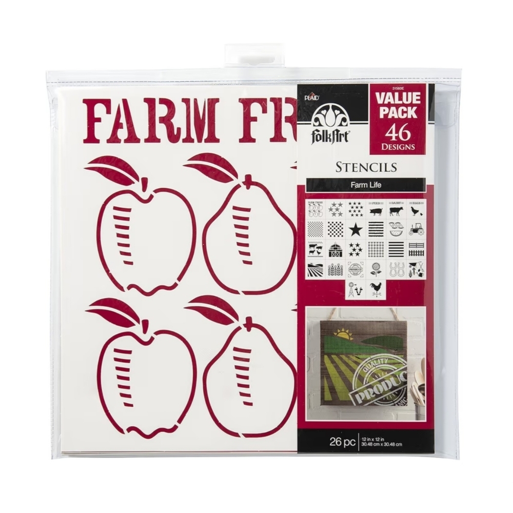 FolkArt Farm Life Paper Stencil Value Pack 12x12 Reusable Craft Decor Set of 26